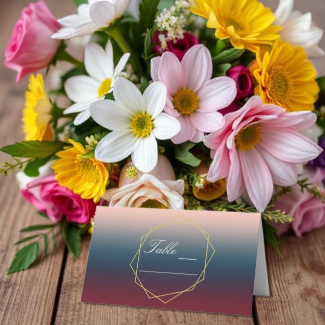 Burgundy Navy Blush Ombre Geometric Wedding Place Card (Creator Uploaded)