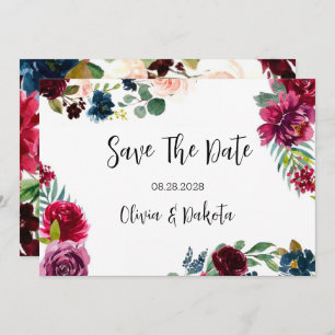 Burgundy Navy Blush Peony Save The Date Cards