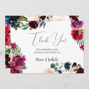 Burgundy Navy Blush Peony Wedding Thank You Cards