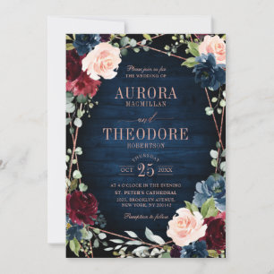 Burgundy Navy Blush Rose Gold Geometric Wedding Invitation