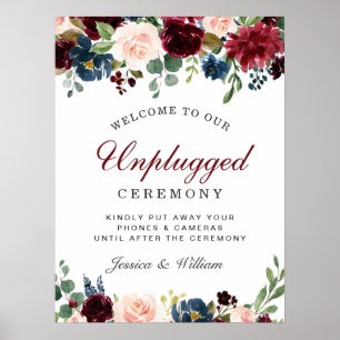 Burgundy Navy Blush Unplugged Wedding Ceremony Poster