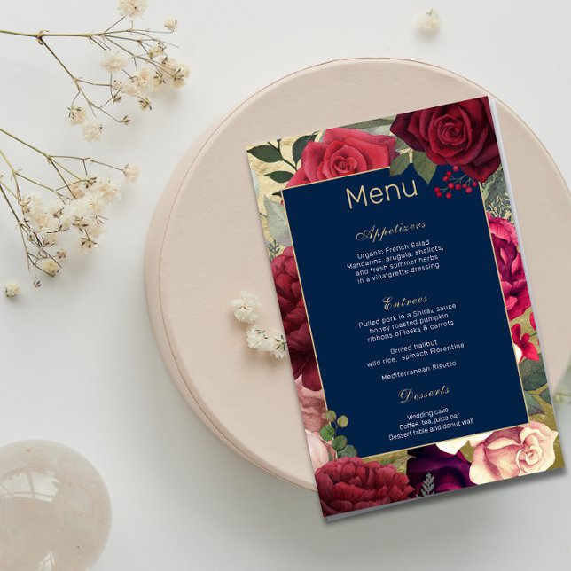 Burgundy Navy Blush Wedding Menu l Red  Roses (Creator Uploaded)