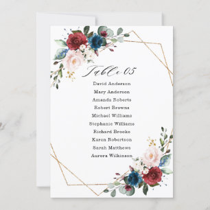 Burgundy Navy Blush Wedding Seating Chart Card