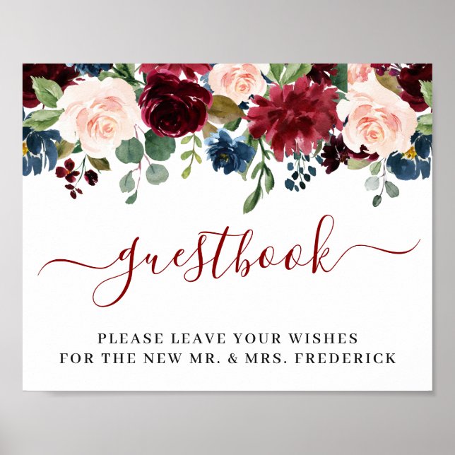 Burgundy Navy Blush Wedding Sign Our Guestbook (Front)