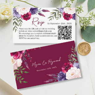 Burgundy Navy Blush Wedding Website RSVP QR Code  Enclosure Card