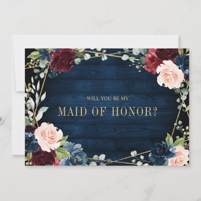 Burgundy Navy Blush Will You Be Maid of Honour Invitation (Front)