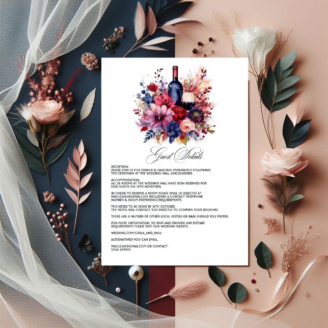 Burgundy, Navy & Blush Wine Tasting Guest Details Enclosure Card (Burgundy, Navy and Blush Wine Tasting Guest Details Enclosure Card)