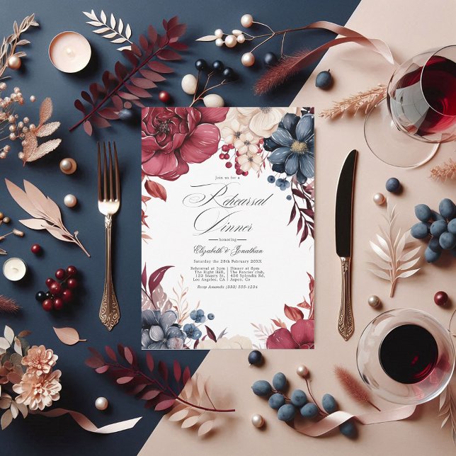 Burgundy, Navy & Blush Wine Theme Rehearsal Dinner Invitation (Burgundy, Navy and Blush Wine Theme Rehearsal Dinner Invitation)
