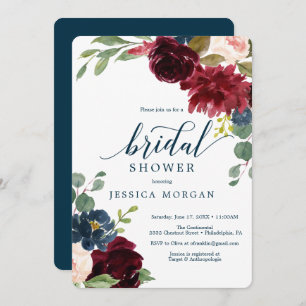 Burgundy Navy Bridal Shower Invitation Card