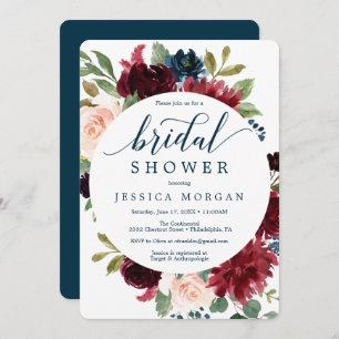 Burgundy Navy Bridal Shower Invitation Card