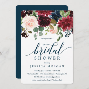 Burgundy Navy Bridal Shower Invitation Card