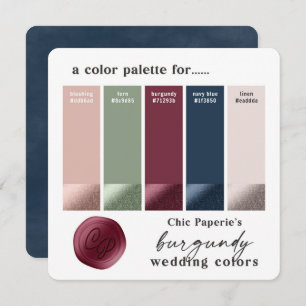 Burgundy & Navy Classic Wedding Colour Palette Car Invitation