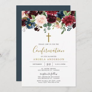 Burgundy Navy Confirmation Invitation