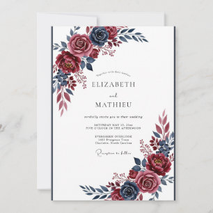 Burgundy Navy Dramatic Winter Wedding Invitation