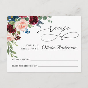 Burgundy Navy Eucalyptus Bridal Shower Recipe Card