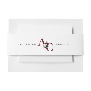 burgundy navy floral belly band invitation belly band