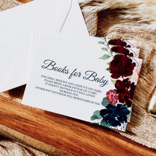 Burgundy & Navy Floral Books for Baby Card (Creator Uploaded)