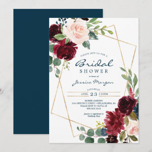 Burgundy Navy Floral Bridal Shower Invitation