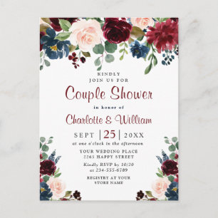 Burgundy Navy Floral Couple Shower Invitations
