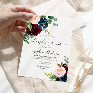 Burgundy & Navy Floral Couples Shower Invitation
