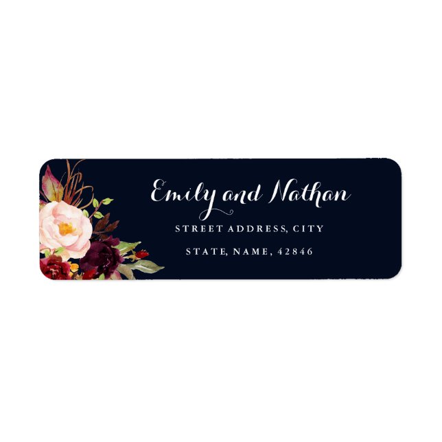 Burgundy Navy Floral Fall Return Address Label (Front)