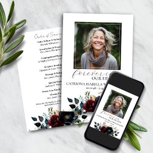Burgundy Navy Floral Funeral Memorial Program