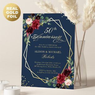 Burgundy Navy Floral Geometric Wedding Anniversary