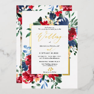 Burgundy navy floral gold script photo wedding