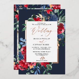 Burgundy navy floral gold script photo wedding