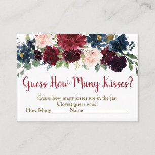 Burgundy & Navy Floral Guess How Many Kisses Game Place Card
