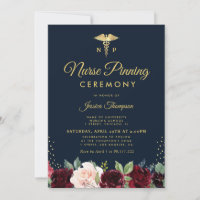 Burgundy navy floral Nurse pinning ceremony