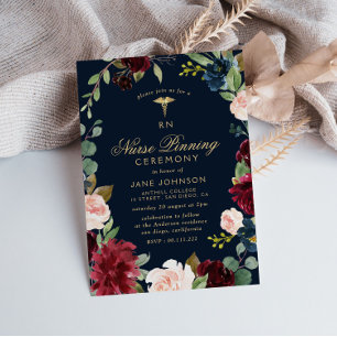burgundy navy floral Nurse pinning ceremony Invitation