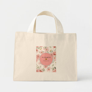 Burgundy Navy Floral Pattern Tote Bag