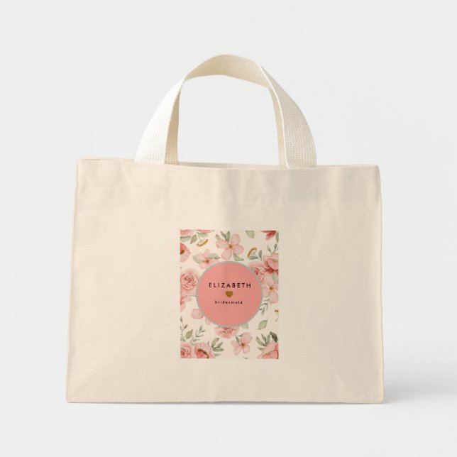 Burgundy Navy Floral Pattern Tote Bag (Front)