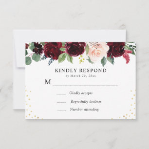 burgundy navy floral RSVP card