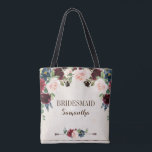 Burgundy Navy Floral Rustic Boho Country Wedding Tote Bag<br><div class="desc">Watercolor burgundy red navy blush pink rustic country bohemian classy floral Bridal shower bridesmaid gift tote bag template with green botanical foliage and eucalyptus leaves in wooden background. This beautiful easy to customise design can match easily with your wedding colours, styles and theme and it is a perfect choice for...</div>