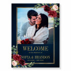 Burgundy Navy Floral Rustic Boho Wedding Welcome 