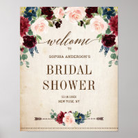 Burgundy Navy Floral Rustic Bridal Shower welcome