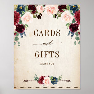 Burgundy Navy Floral Rustic Cards and Gifts Poster