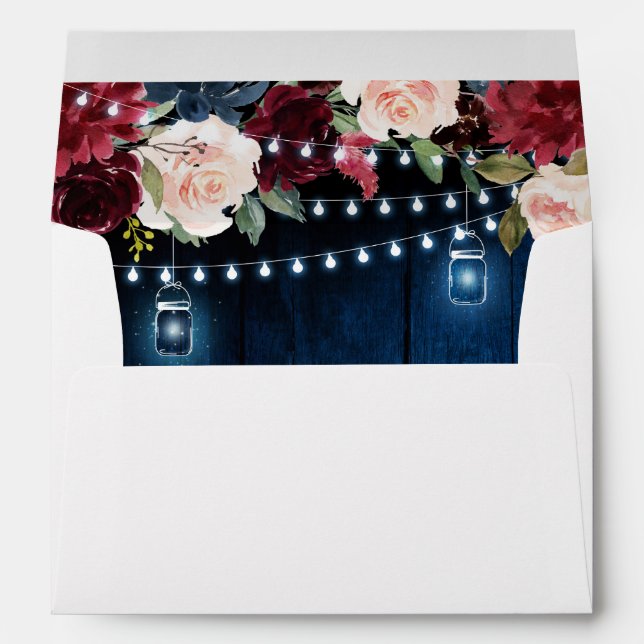 Burgundy Navy Floral String Light mason jar Envelope (Back (Bottom))