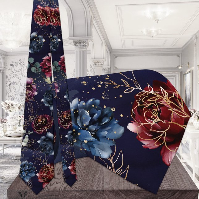 Burgundy Navy Floral Symphony Wedding Tie (Creator Uploaded)