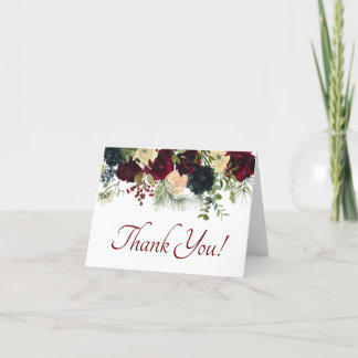 Burgundy, Navy Floral - Thank You Cards