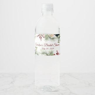 Burgundy, Navy Floral Water Bottle Labels