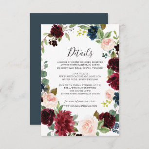 Burgundy Navy Floral Wedding Details Card