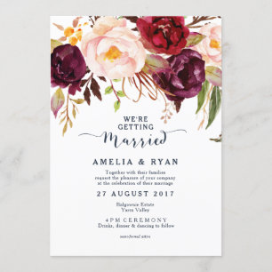 Burgundy Navy Floral Wedding Invitation
