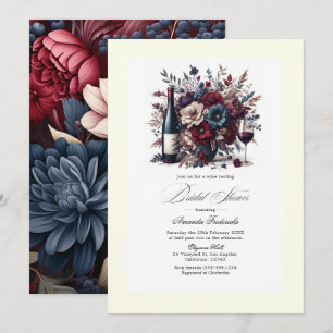 Burgundy & Navy Floral Wine-Themed Bridal Shower Invitation