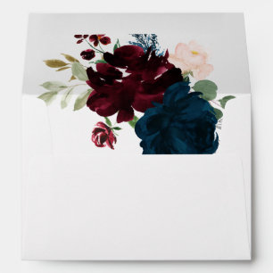Burgundy & Navy Flowers Rustic Wedding  Envelopes