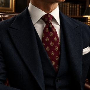 Burgundy Navy Gold Heraldic Crest Club Tie