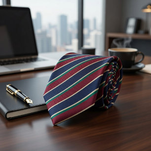 Burgundy Navy Green Classic Striped Tie