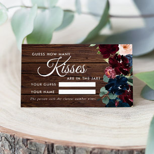 Burgundy & Navy How Many Kisses Shower Game card